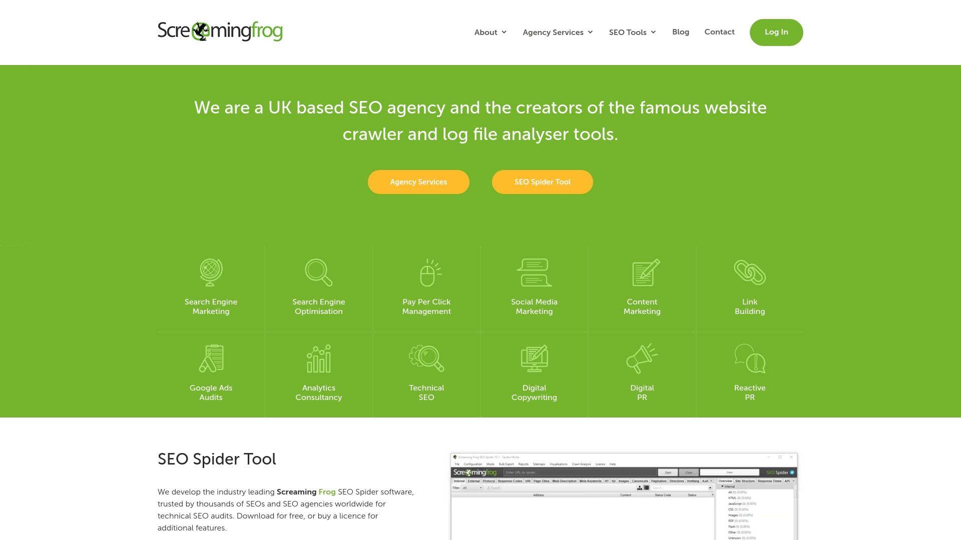 Screamingfrog interface screenshot showing main features and user interface
