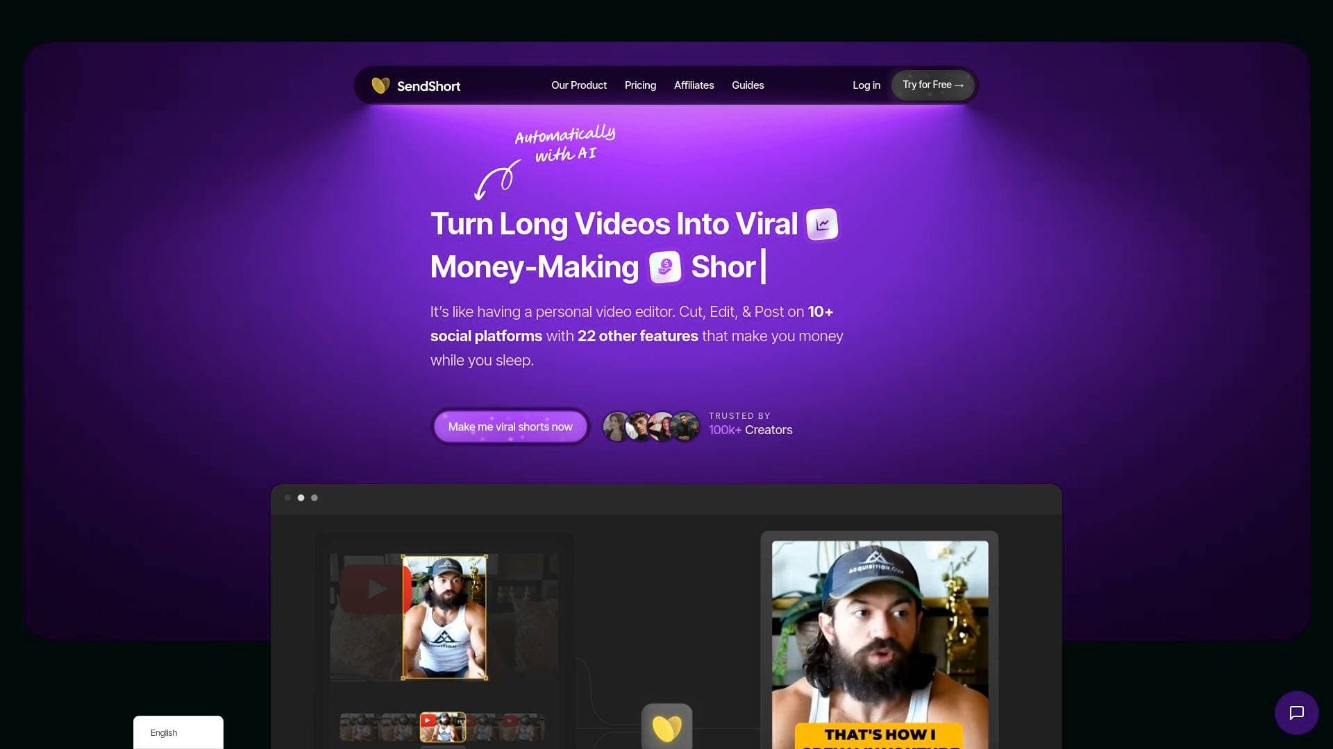 SendShort interface screenshot showing main features and user interface