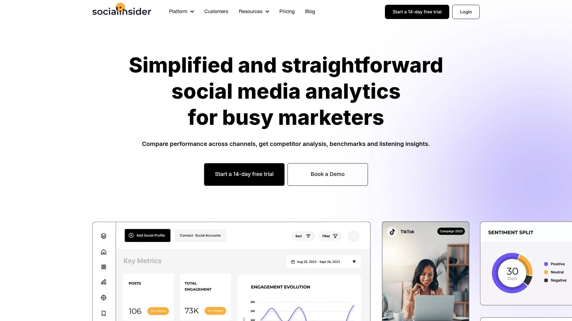 Socialinsider interface screenshot showing main features and user interface