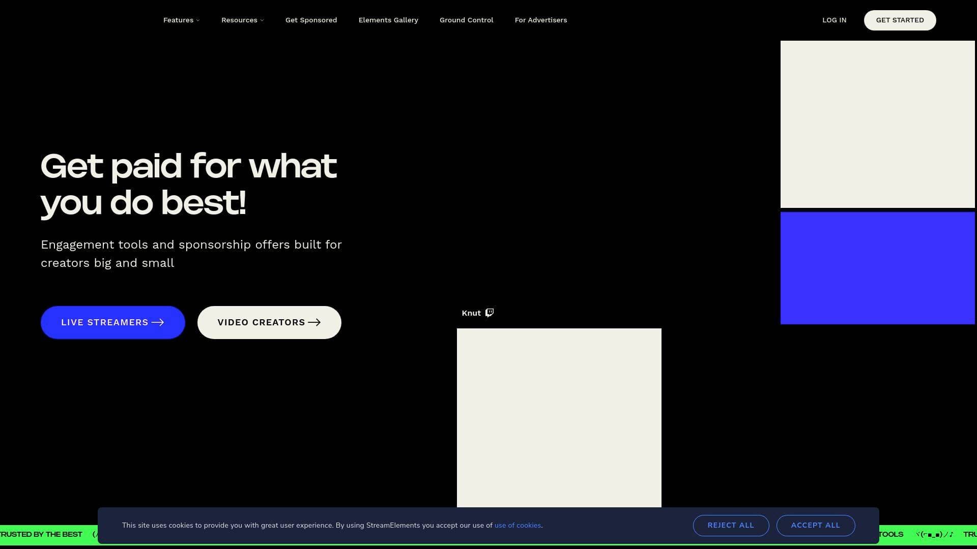 StreamElements interface screenshot showing main features and user interface