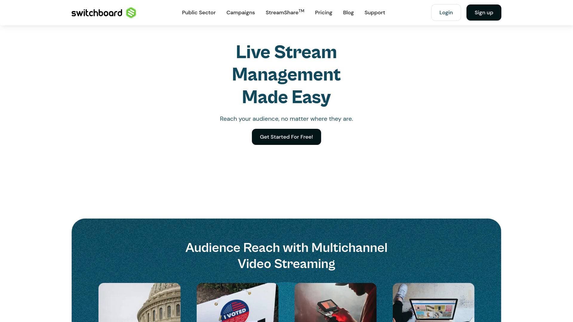 Switchboard Live interface screenshot showing main features and user interface