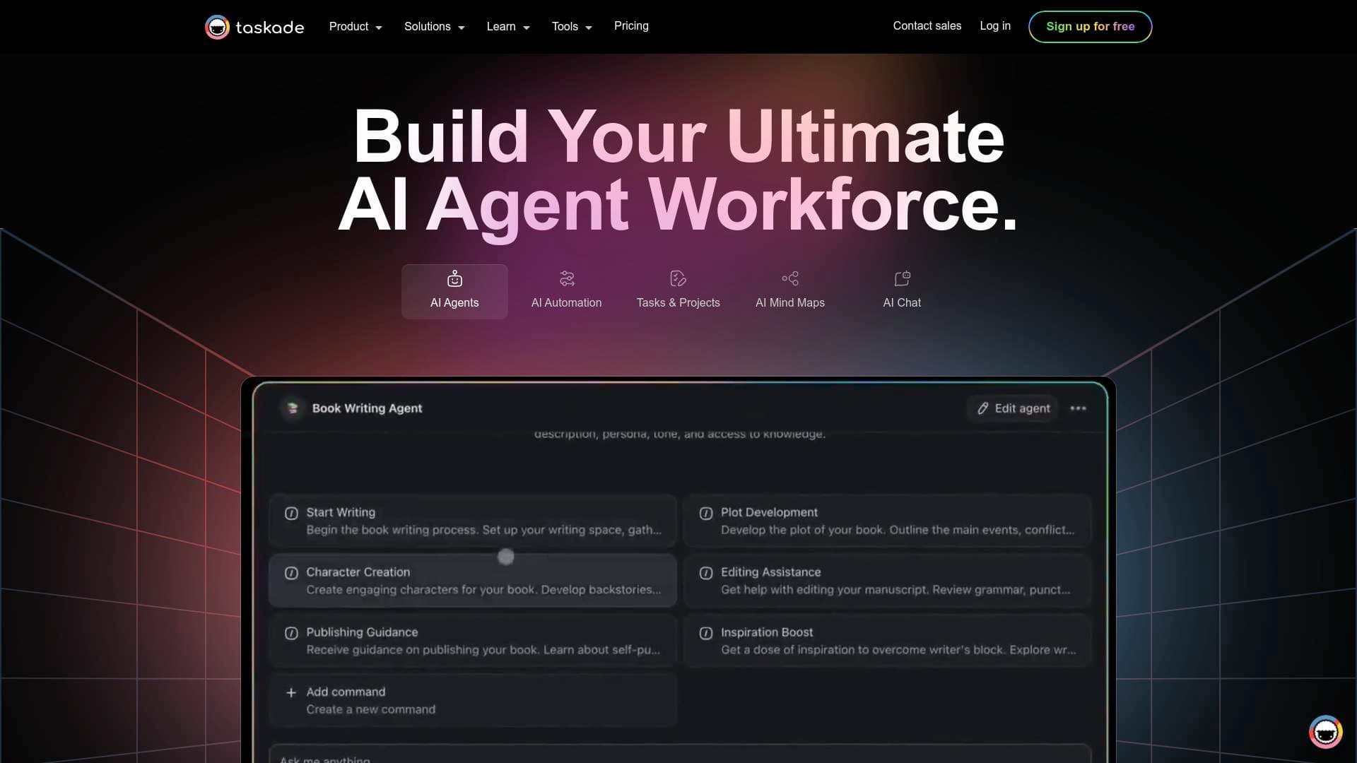 Taskade interface screenshot showing main features and user interface