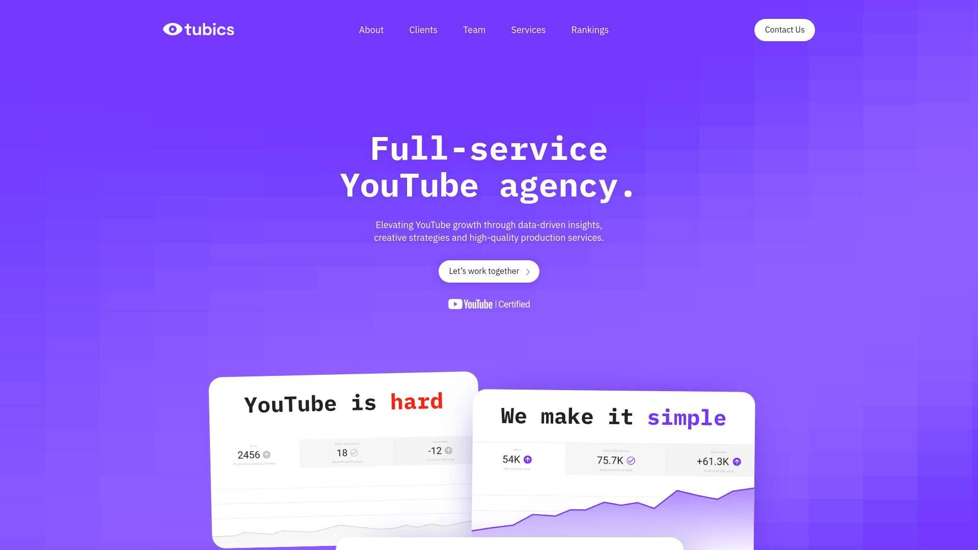 Tubics interface screenshot showing main features and user interface