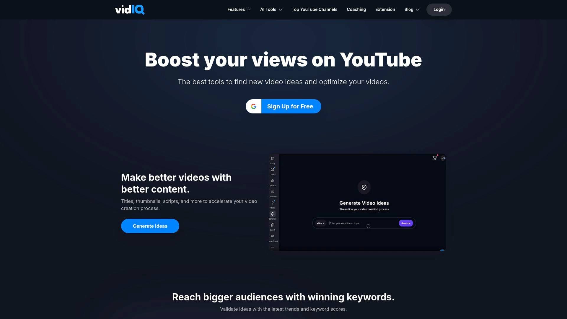 A screenshot of VidIQ